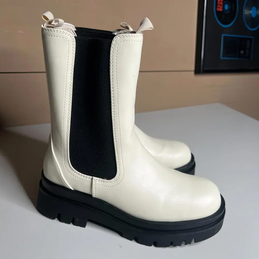 Shoedazzle Platform‎ Chelsea Boots Ivory Black 7.5 - Picture 5 of 11